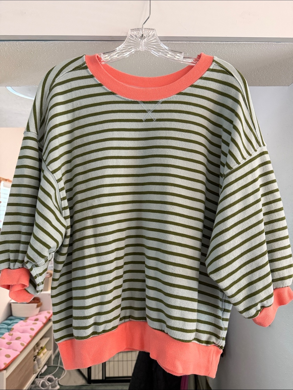 Anthropologie Striped Sweatshirt with Coral Trim